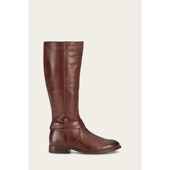 Frye Melissa Belted Tall Brown Leather Riding Boots Women's Size 6 B Redwood - Picture 1 of 7